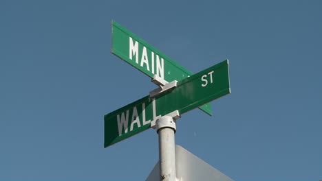 a street sign indicates the intersection of main and wall streets 1