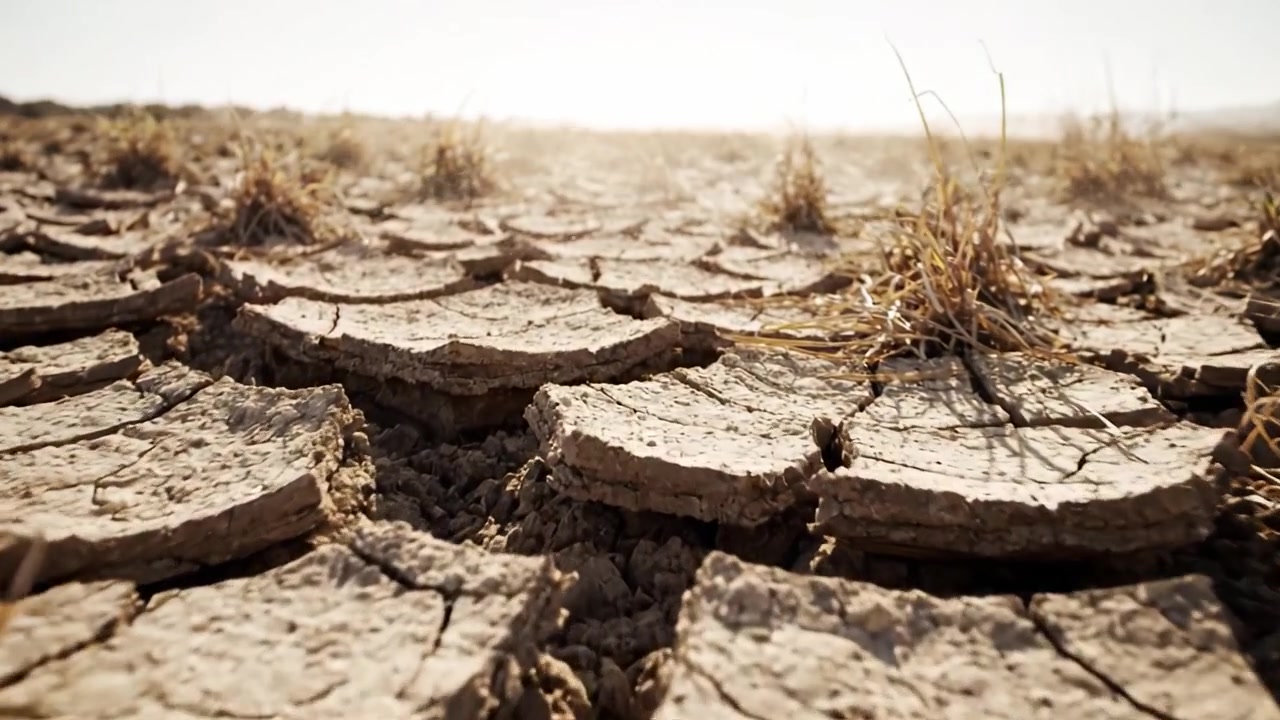 Desolate Landscape of Cracked Soil with Sparse Grass: A Stark Illustration of Drought Effects on Earth’s Surface and Ecosystem Variations