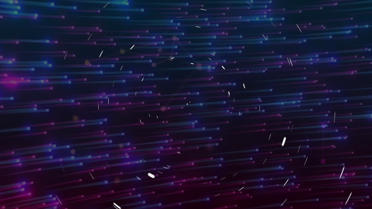 Colorful light streaks and particles moving in circular patterns, animation over dark background