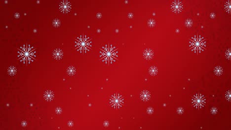 Animation-of-snowflakes-falling-on-red-background