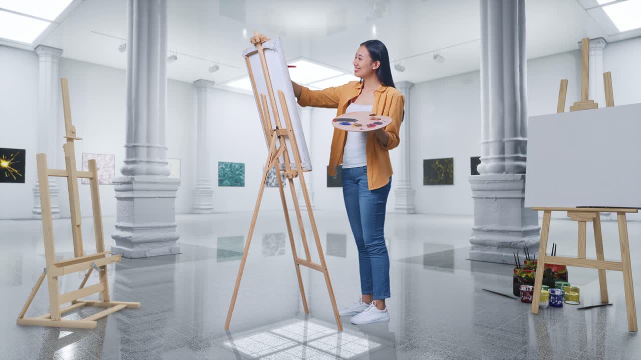 미술관 에서 여자 그림 을 그리는 것