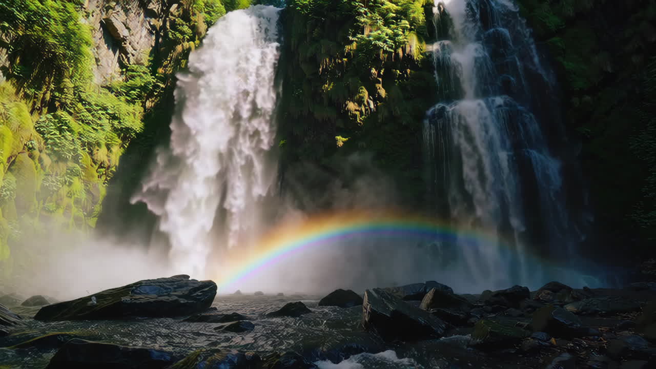 Rainbow Waterfall in Lush Rainforest