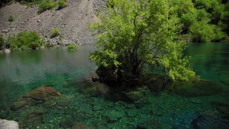 small mountain lake of blue color urungach