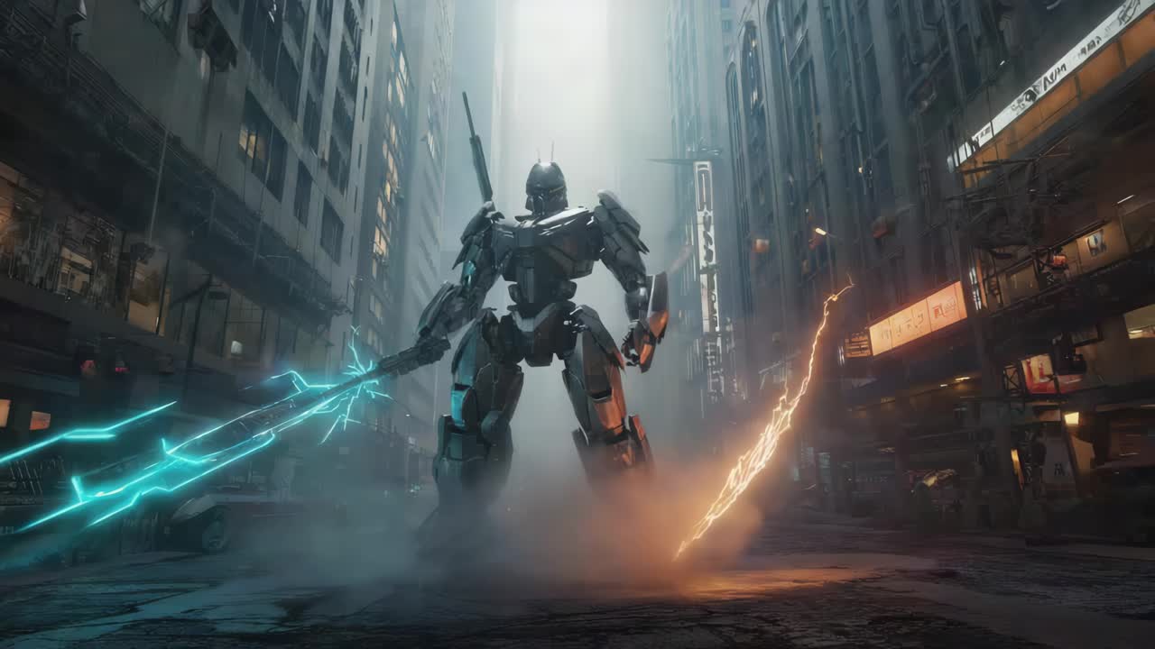 Futuristic Robot in a Cyberpunk Cityscape