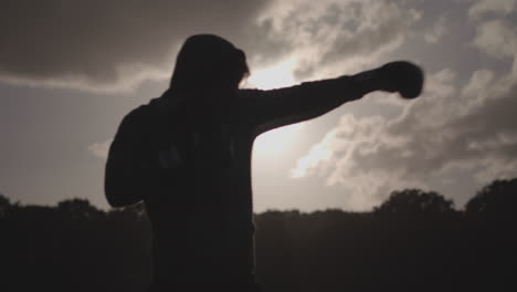 Close-Up-Shot-Of-Man-Boxing-In-The-Park-In-Slow-Motion---Ungraded