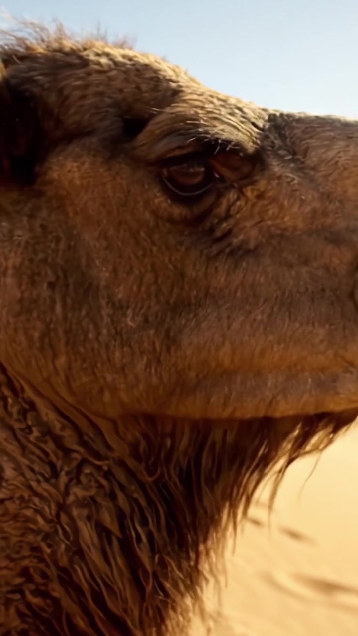 Close-Up of a Camel in the Desert, Showcasing Its Unique Features, Resilience, and Beauty Against a Stunning Sandy Landscape Under a Clear Sky