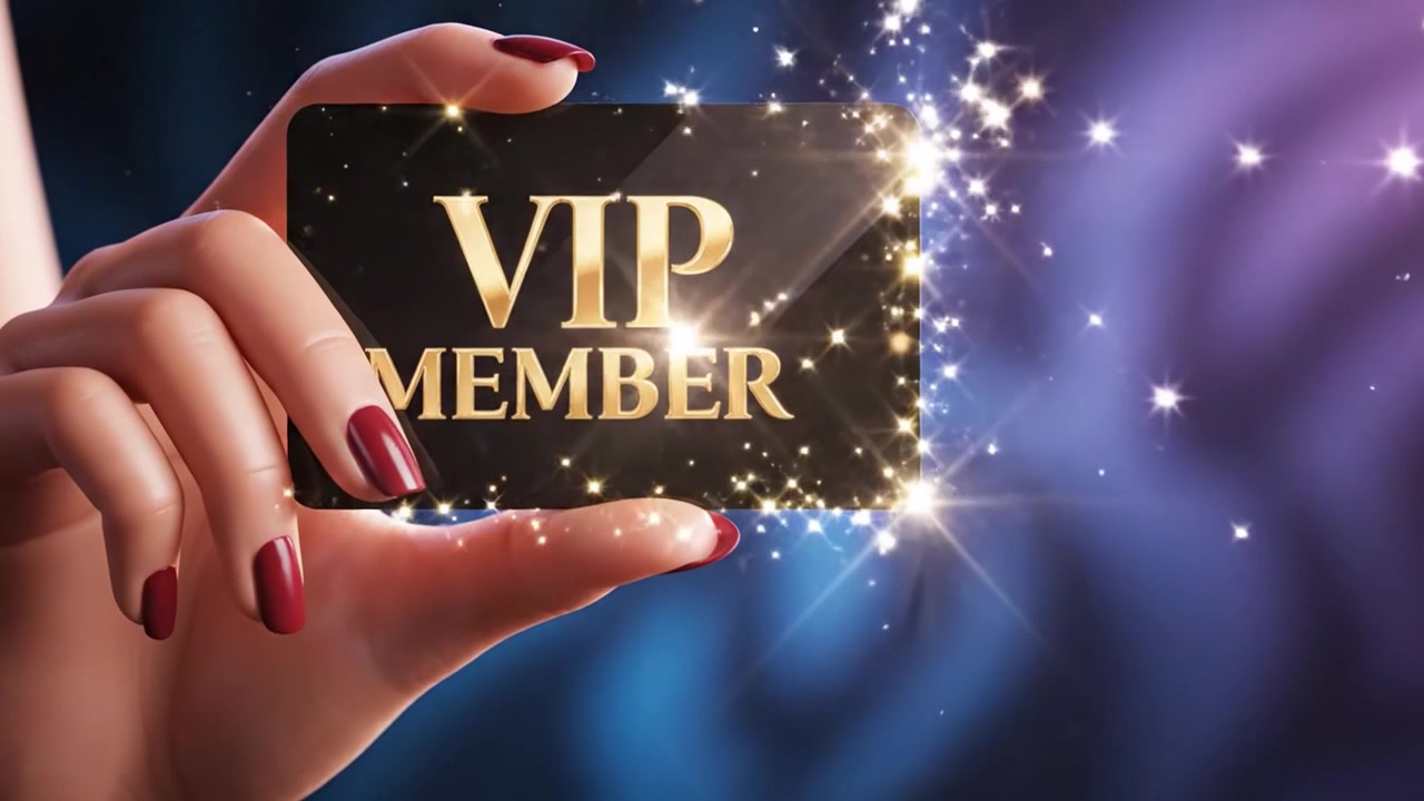 Una mano elegante che tiene una tessera VIP, che significa esclusività e prestigio, con uno sfondo glamour che irradia lusso e raffinatezza.