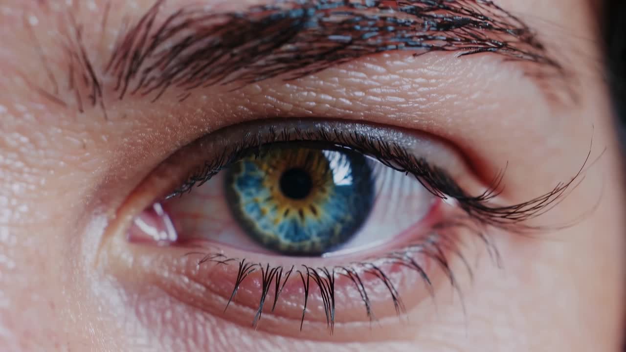 Close-up video shot of a human eye, capturing intricate iris details