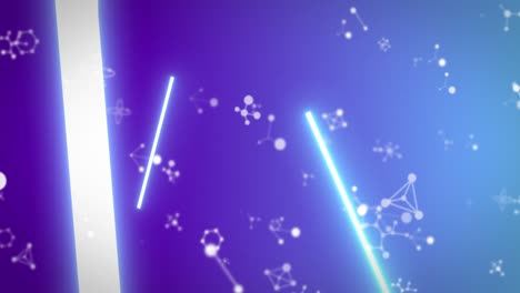 animación de moléculas que giran sobre rayas de neón brillantes