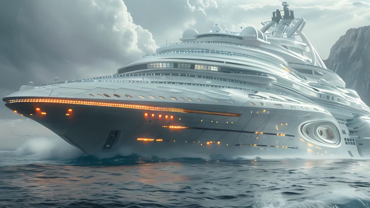 Futuristic Luxury Cruise Ship Navigating Icy Waters