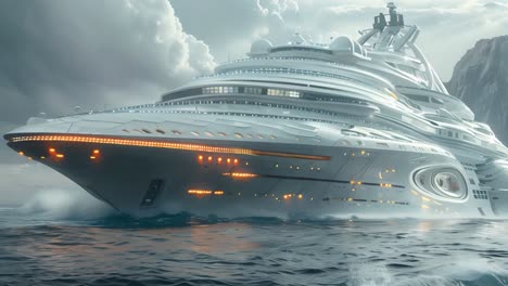 futuristic luxury cruise ship navigating icy waters