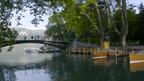 picturesque lakeside bridge and park scene