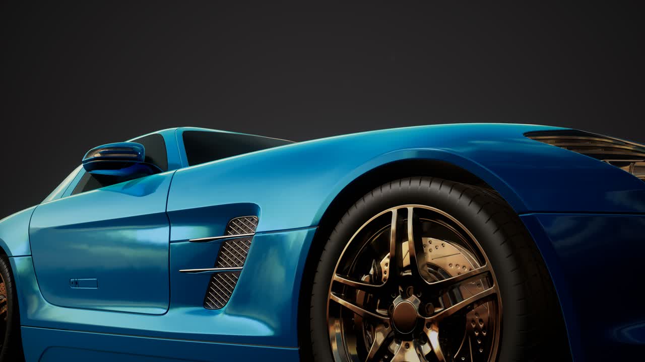 밝은 조명을 가진 어두운 스튜디오에서 럭셔리 스포츠 자동차