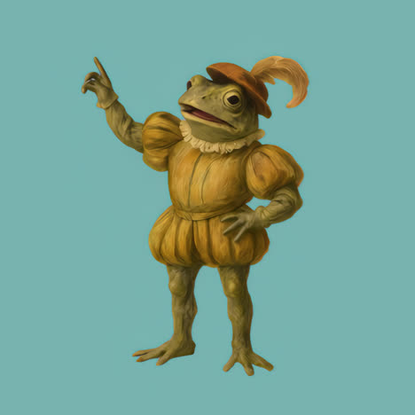 frog in renaissance attire painting animation isolated asset, transparent 4k video, alpha channel