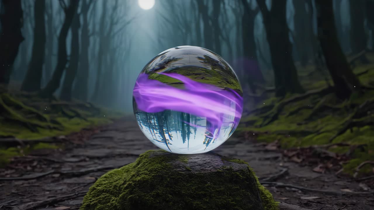 En mystisk kule i en månebelyst skog