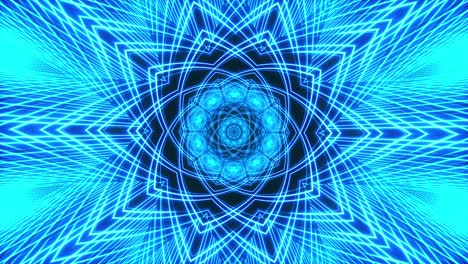 4k 3d rendering abstract blue neon light mandala loop rotating background in motion for big screen and backdrop use. loop kaleidoscope pattern for meditation, yoga, chill-out, relaxing, vj loop music.