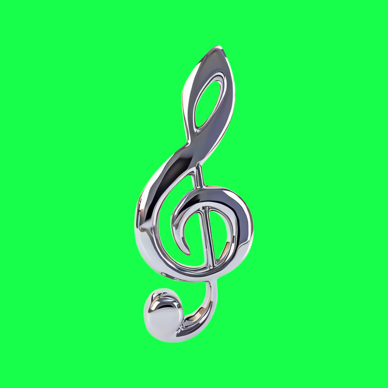 Chrome treble clef symbol animation, transparent 4K video, green screen