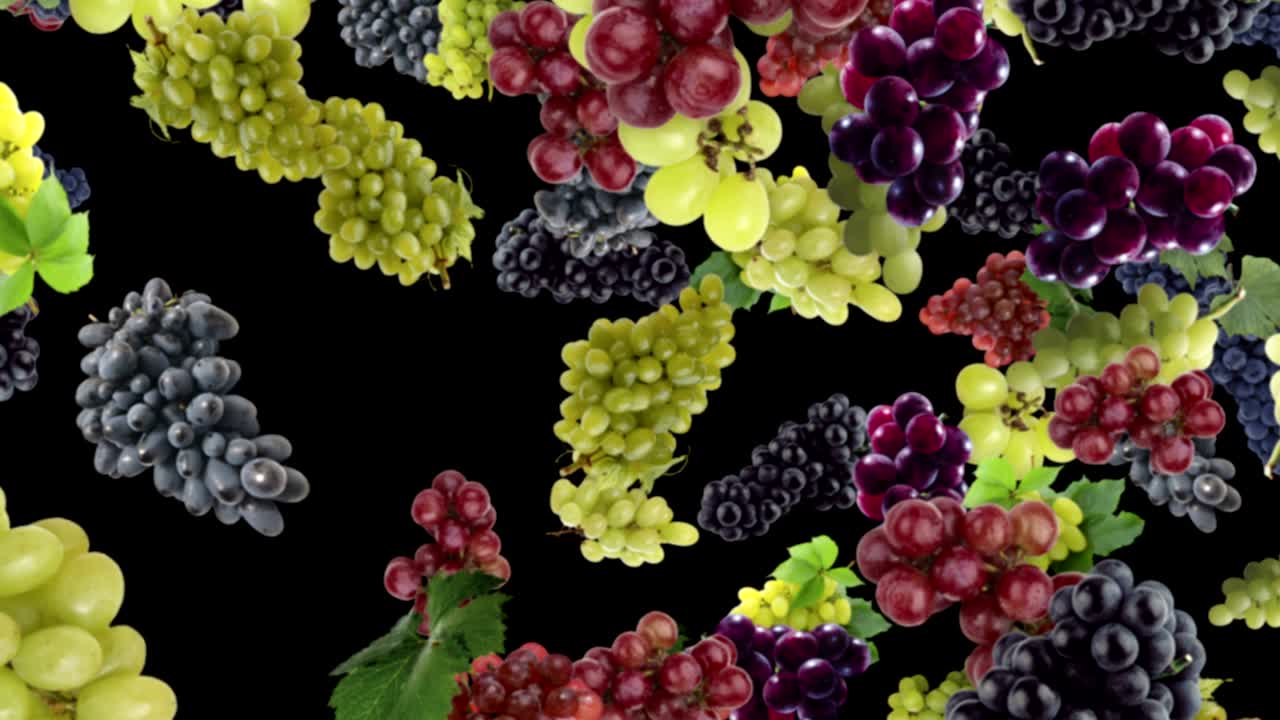 el fondo de las uvas que caen, bucle, 60 fps, con canal alfa
