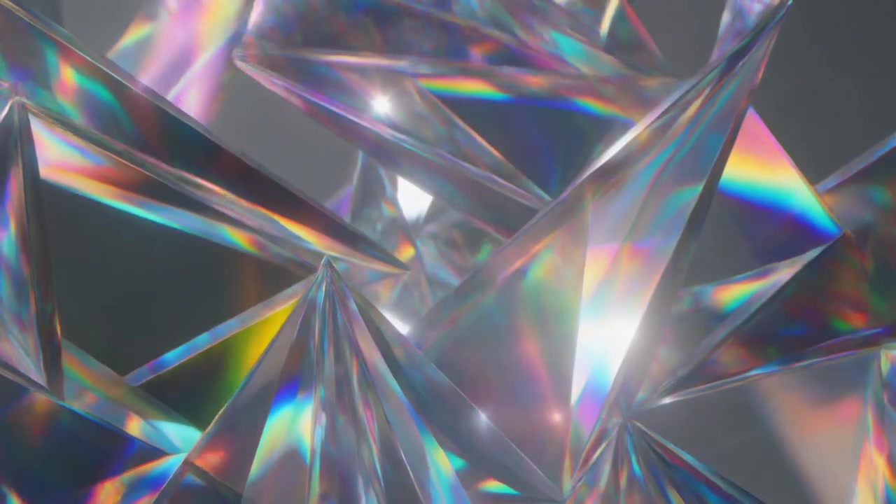 Fundo Abstrato com Pirâmides de Vidro Prismáticas Giratórias e Refração de Luz