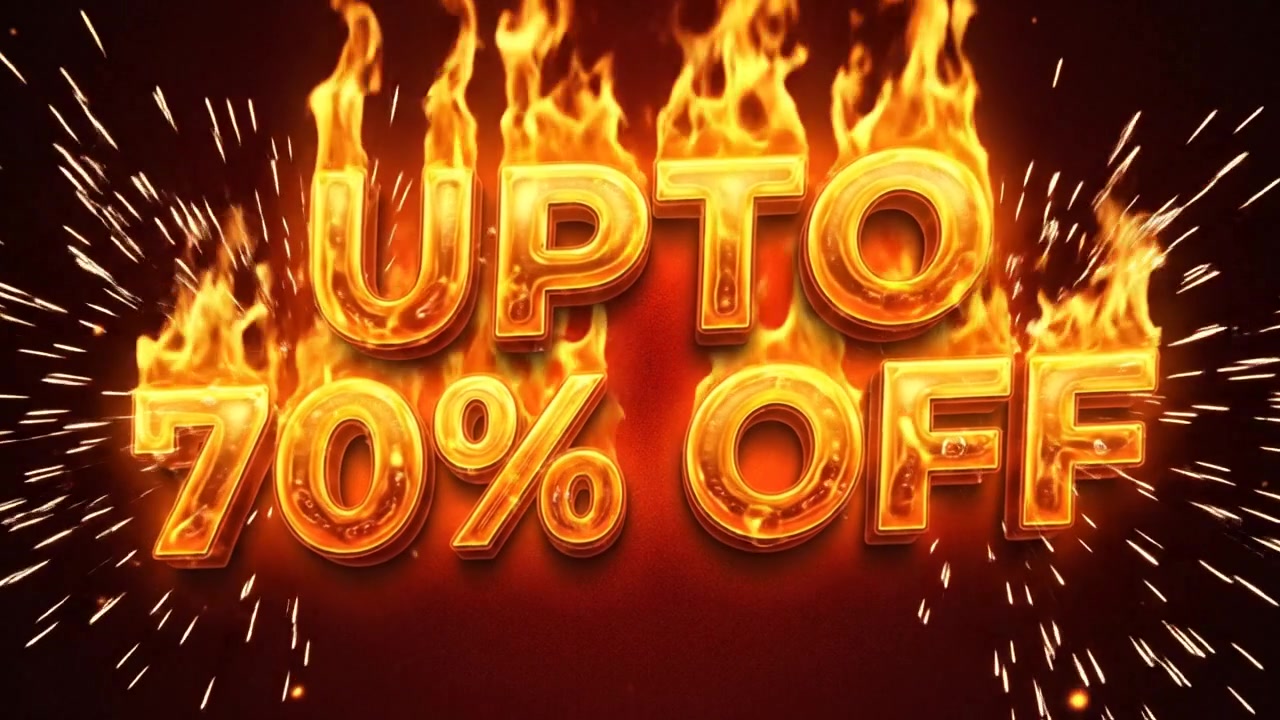 Up To 70 Percent Off Promotional Text Animation With Bold Typography and Bright Glow