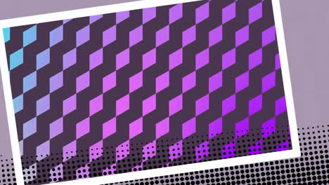 animation of colourful shapes in white frame on grey background