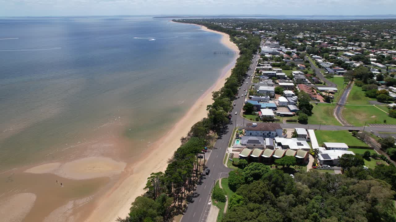 Drone shot of Scarness Jetty Hervey Bay QLD Queensland Australia