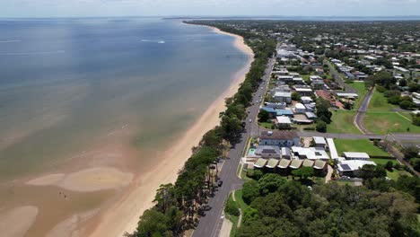 drone shot of scarness jetty hervey bay qld queensland australia