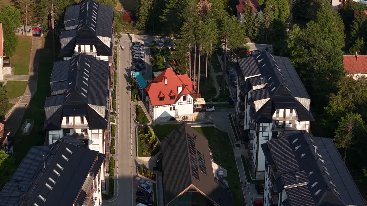 Aerial View of Titova Vila Landmark Building and Apartments Complex on Zlatibor Mountain, Serbia