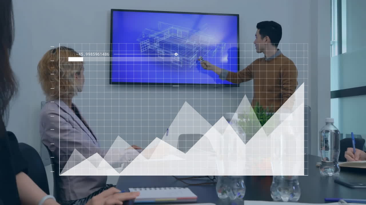 animación del procesamiento de datos y estadísticas sobre diversos empresarios en la oficina