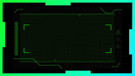 animation of green rectangular scope moving on black background, with passing green and white lines