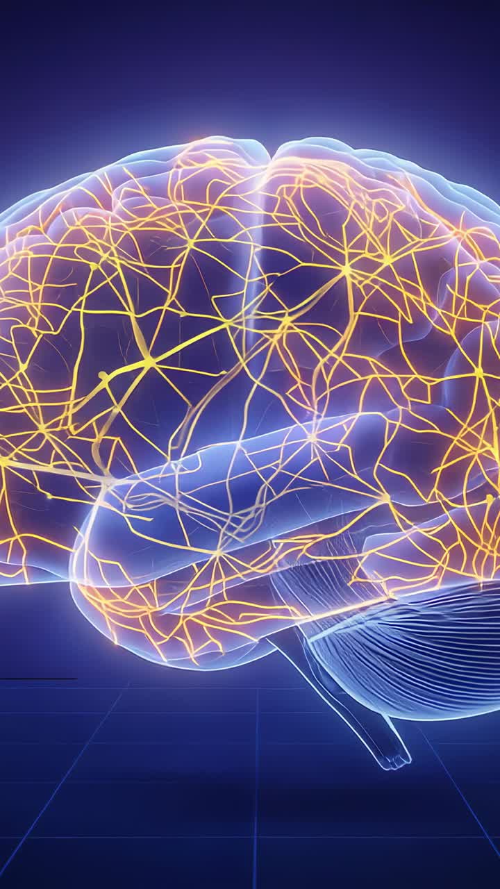 Vertical video: Showing brain model with glowing pathways pulsing upon input to show links in lab