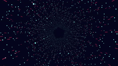 hexagons with dots and lines in spiral in dark galaxy