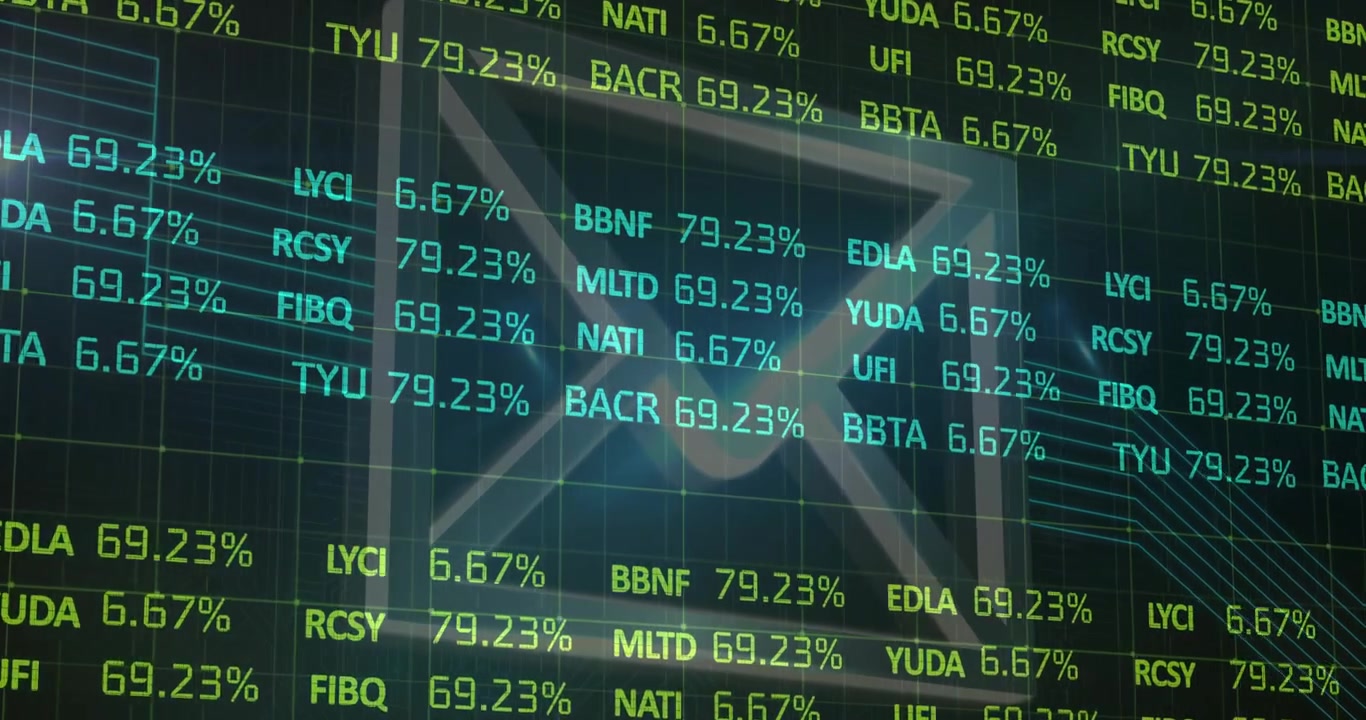 Digital Stock Market Data Display with Email Icon Background