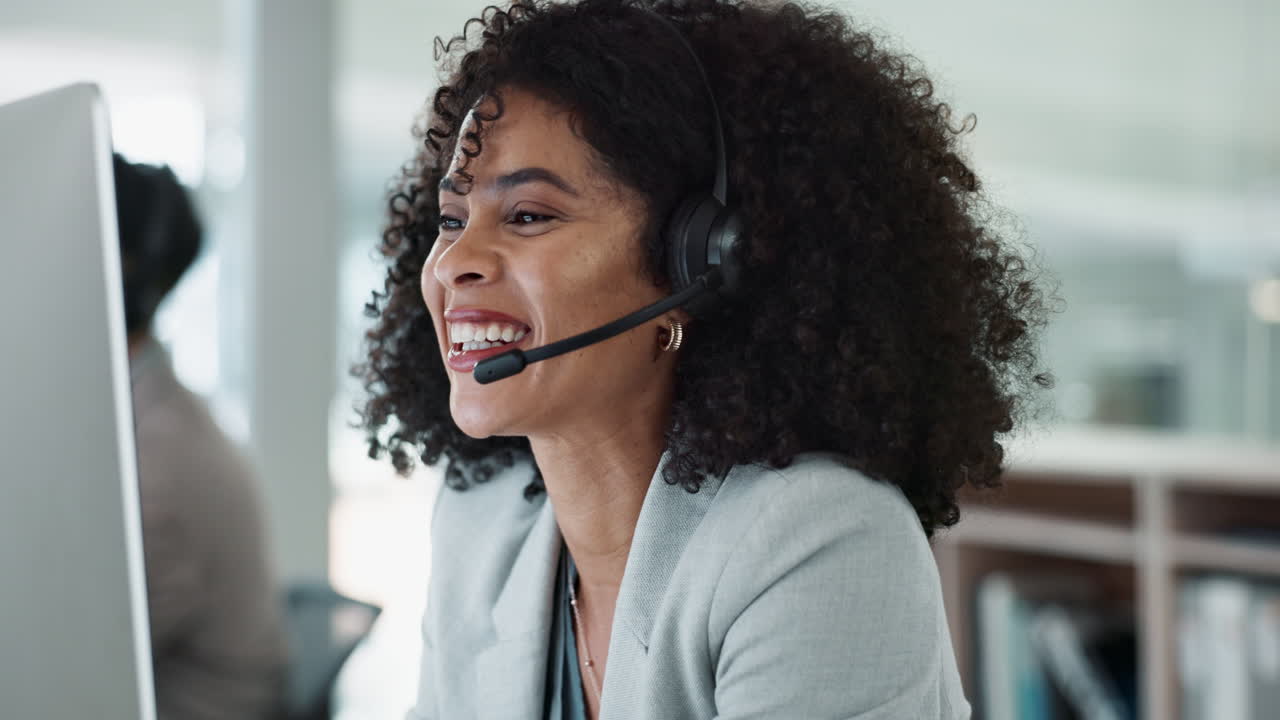 Premium stock video - Happy woman, call center and customer service