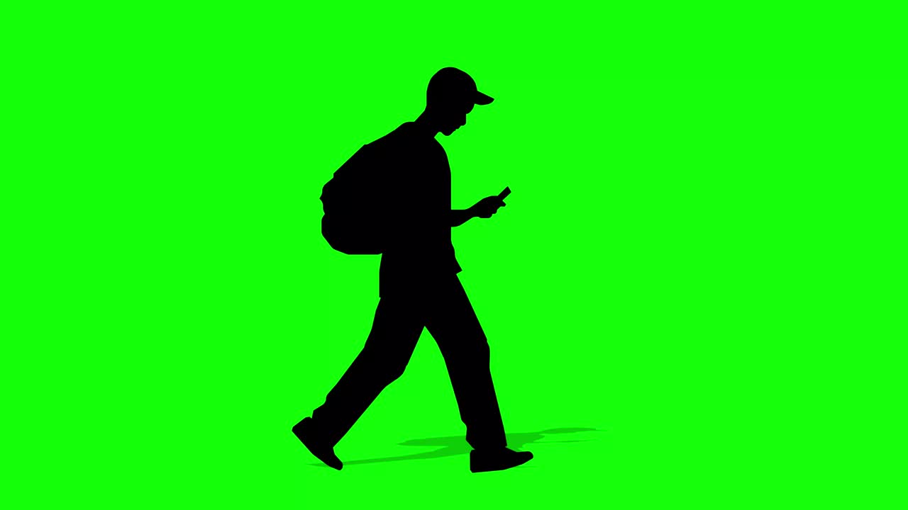걸어가는 실루 소년 만화 애니메이션 루프 애니메이션 (4k 비디오) 초록색 배경은 배경 투명한 사용.