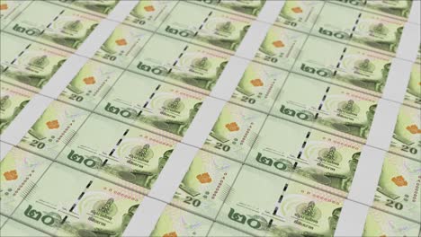 20-Billetes-De-Baht-Tailandés-Impresos-Por-Una-Prensa-De-Dinero