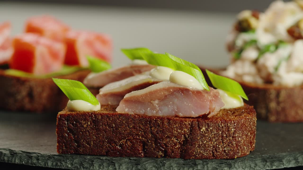 Appetizer Canape with Fish and Herbs