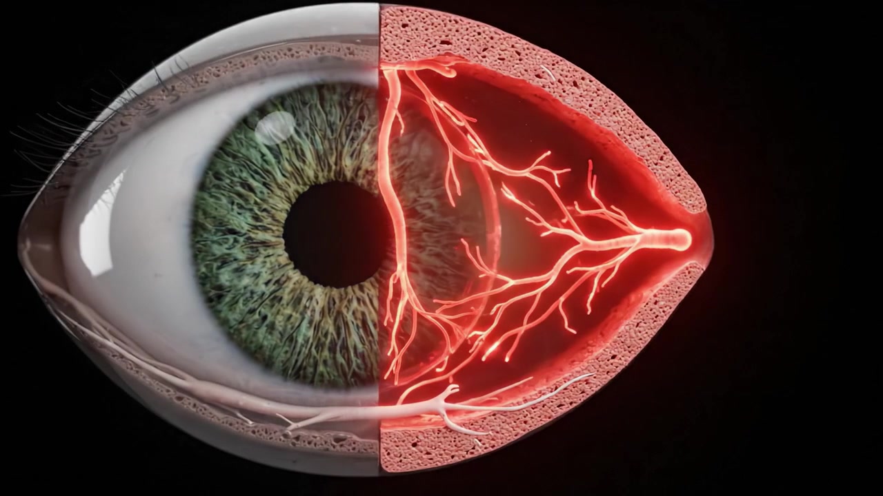 Un esame dettagliato dell'occhio umano: dalla struttura superficiale alla complessa rete vascolare che ne illumina la complessità e la funzionalità.