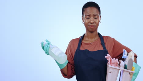 Zweifel,-Gesicht-Und-Schwarze-Frau-Mit-Einem-Produkt