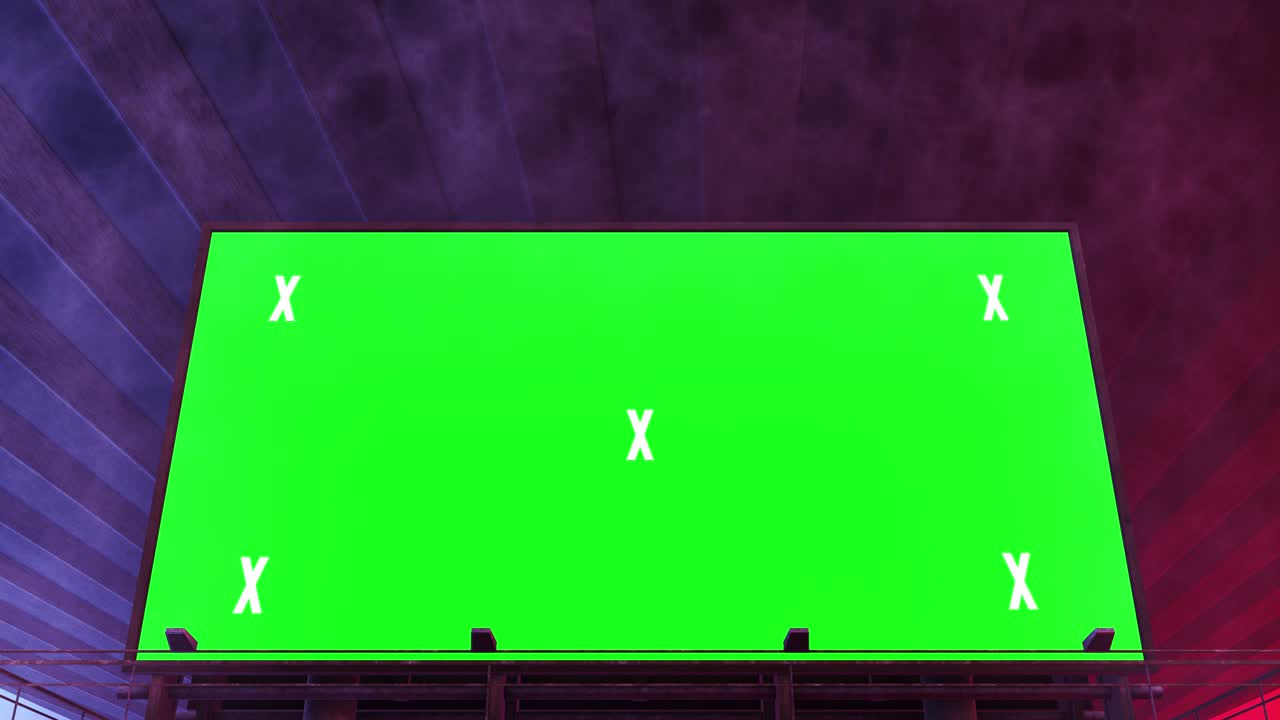 túnel creativo abstracto y pantalla verde modelo de cartelera del canal alfa. neón, bares y tecnología de led púrpura azul, ciencia ficción, renderizado cyberpunk futurista en 3d con marco en blanco.