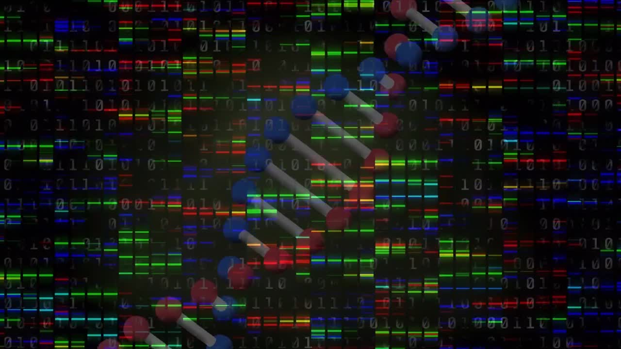 빛으로 검은 바탕에 회전하는 dna의 애니메이션