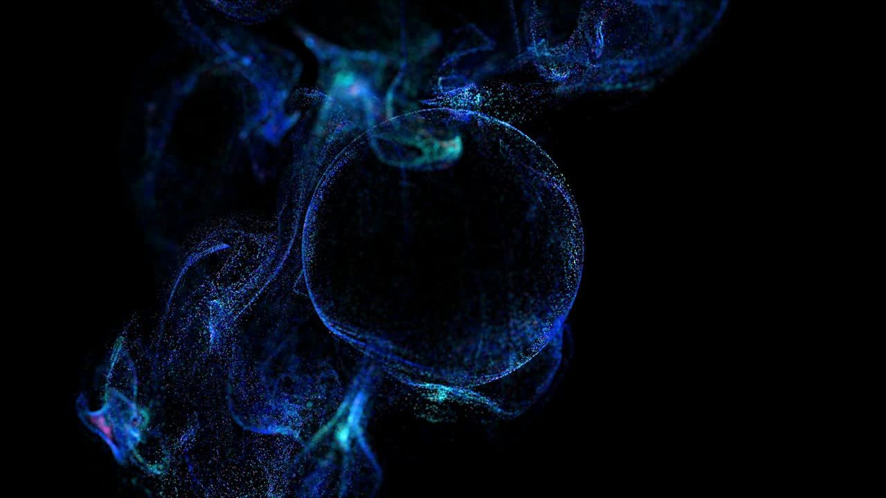 4k luminous particles move in liquid flow and stumble upon a force field in the center of frame pushing apart particles, place for text or a logo. Luma matte as alpha channel. Blue 14