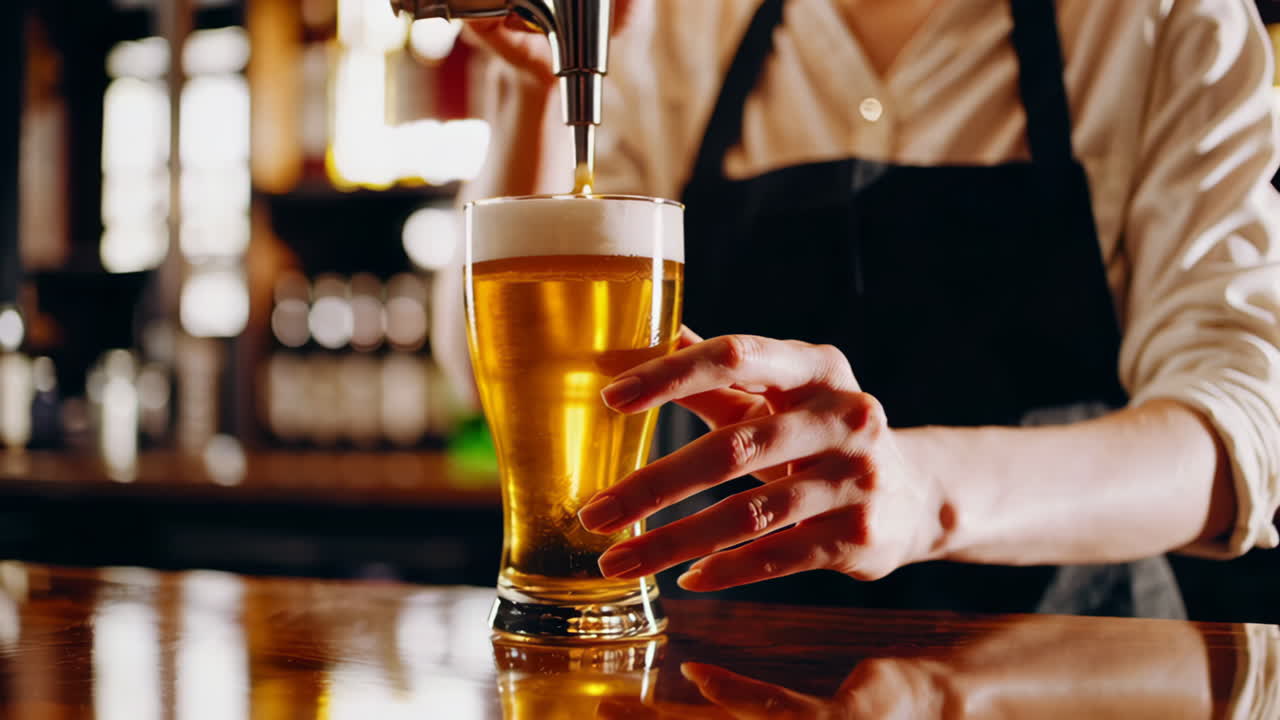 Bartender pouring beer at a bar