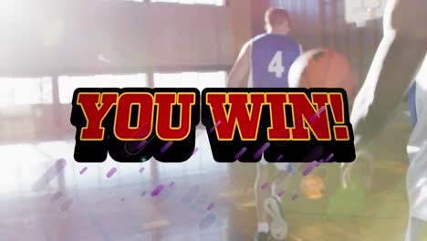 animación de usted ganar texto sobre diversos jugadores de baloncesto masculino