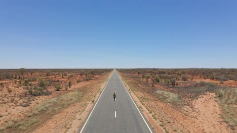 persona caminando en medio de una carretera cementada en el interior - carretera uluru en el territorio del norte, australia