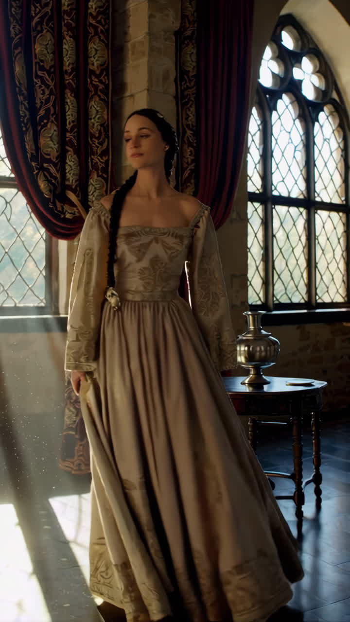 고급스러운 드레스를 입은 중세 여인