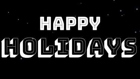 animation of happy holidays text, christmas greeting with snow falling on black background