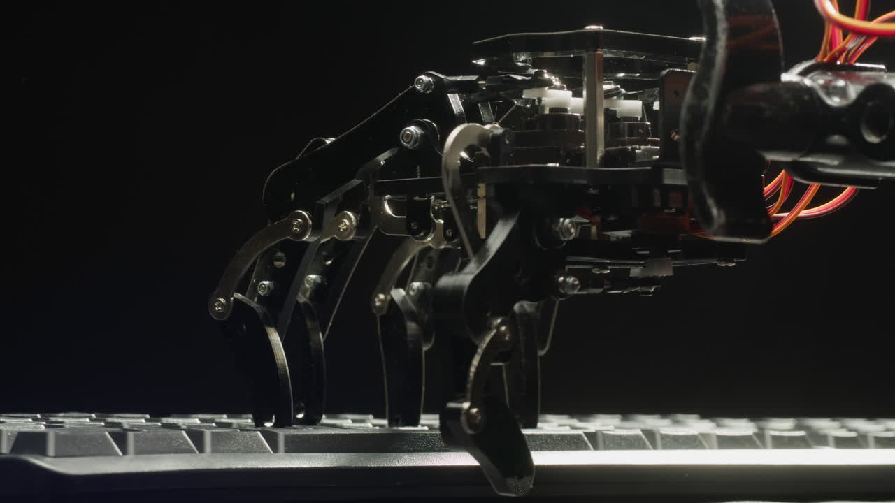 robot escribiendo a mano en un teclado