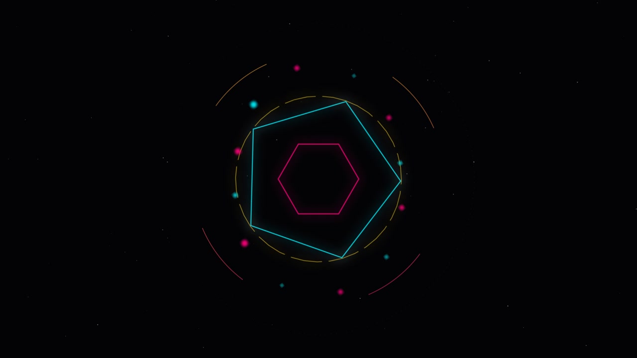 Abstract Neon Geometric Shapes Rotating on Dark Background