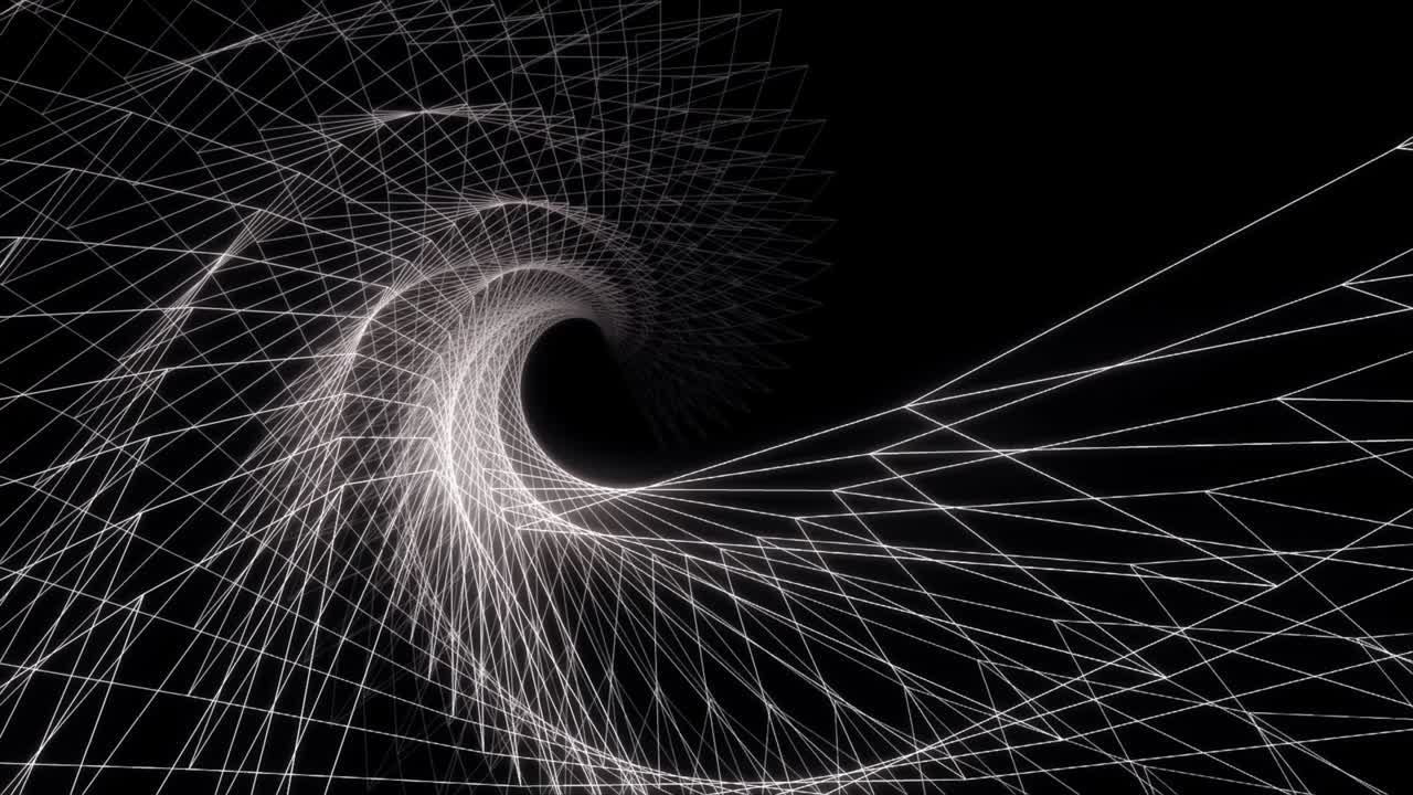 cables blancos con rayos de luz girando. animación de movimiento dinámico en fondo negro